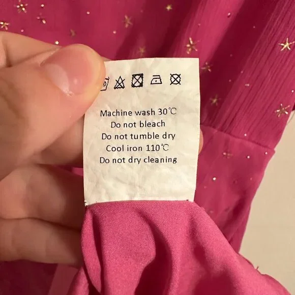 Allegra K Pink and Gold Stars Dress Size Medium | Princess Ruched Sleeves Barbie - Picture 12 of 14